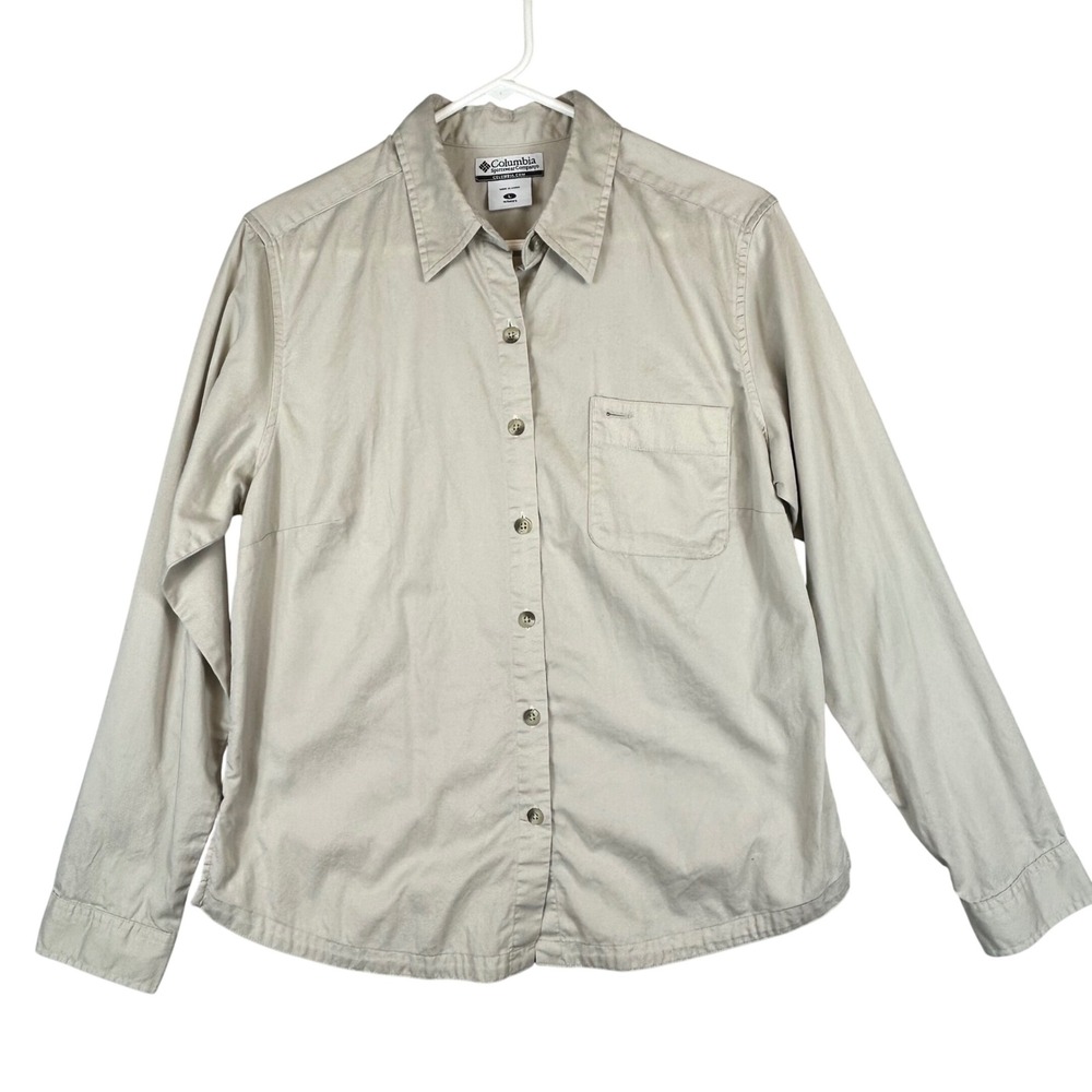 Columbia Sportswear Womens Large Tan Khaki Long Sleeve Button Down Utility Shirt